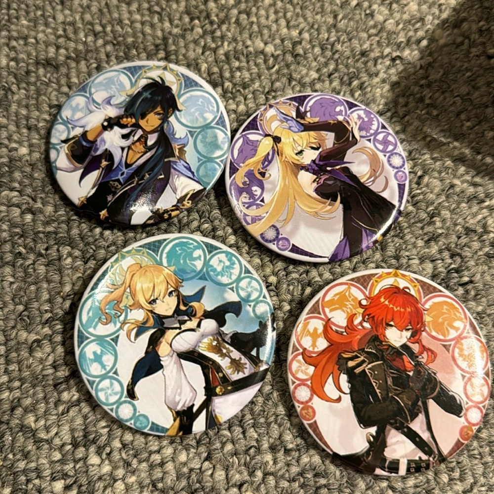 LAST CHANCE Set of four Genshin Impact character buttons - New